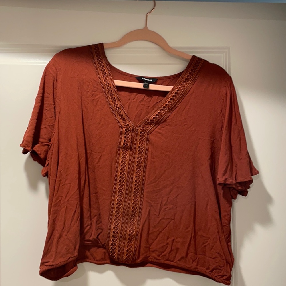 Rust orange flowy banded crop top